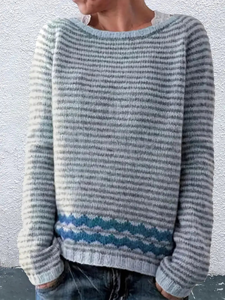 Damski Sweter w Paski z Dzianiny | Zimowy