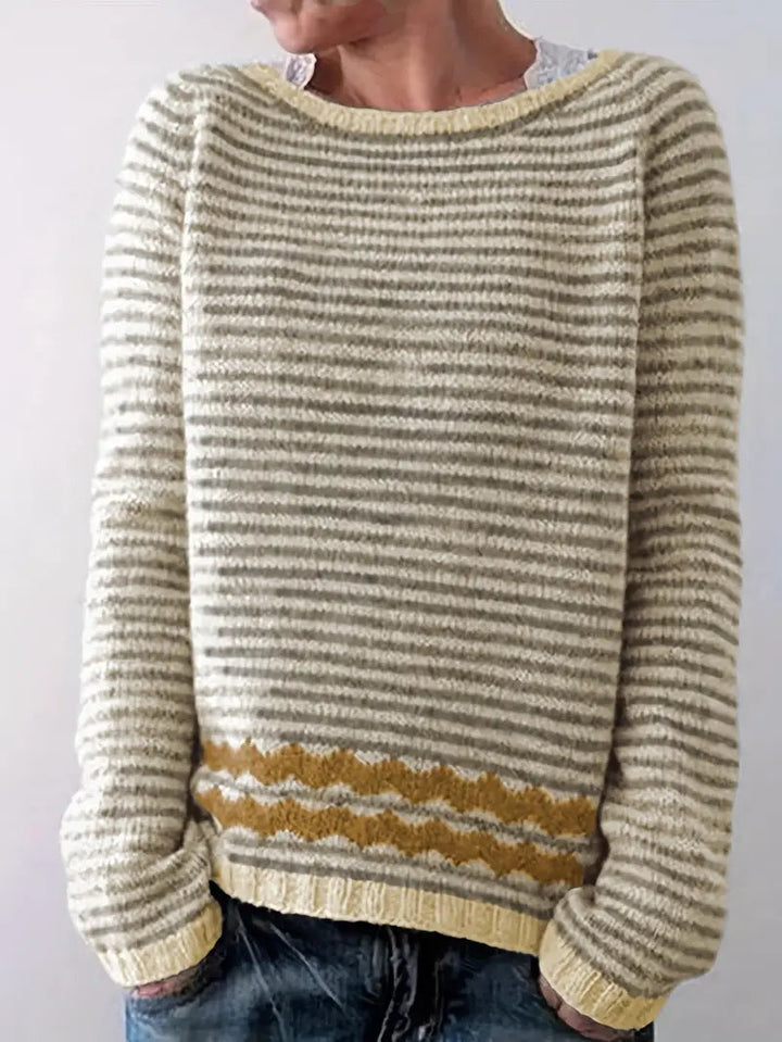 Damski Sweter w Paski z Dzianiny | Zimowy