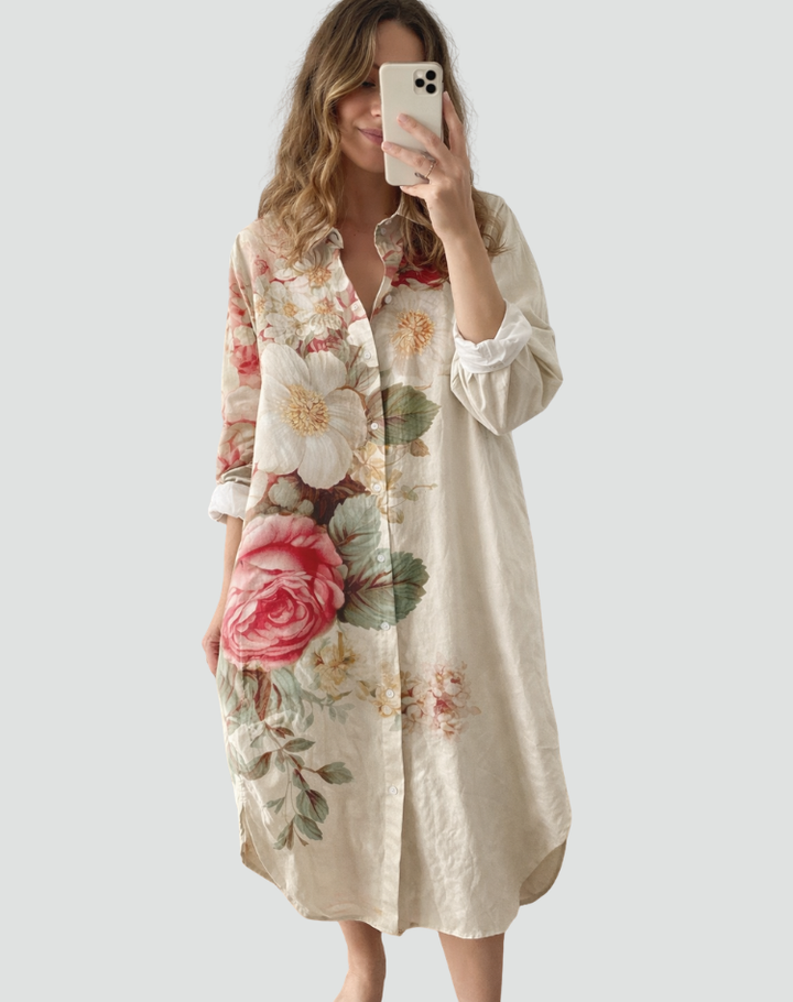 Damska Oversize Sukienka Koszulowa | Midi