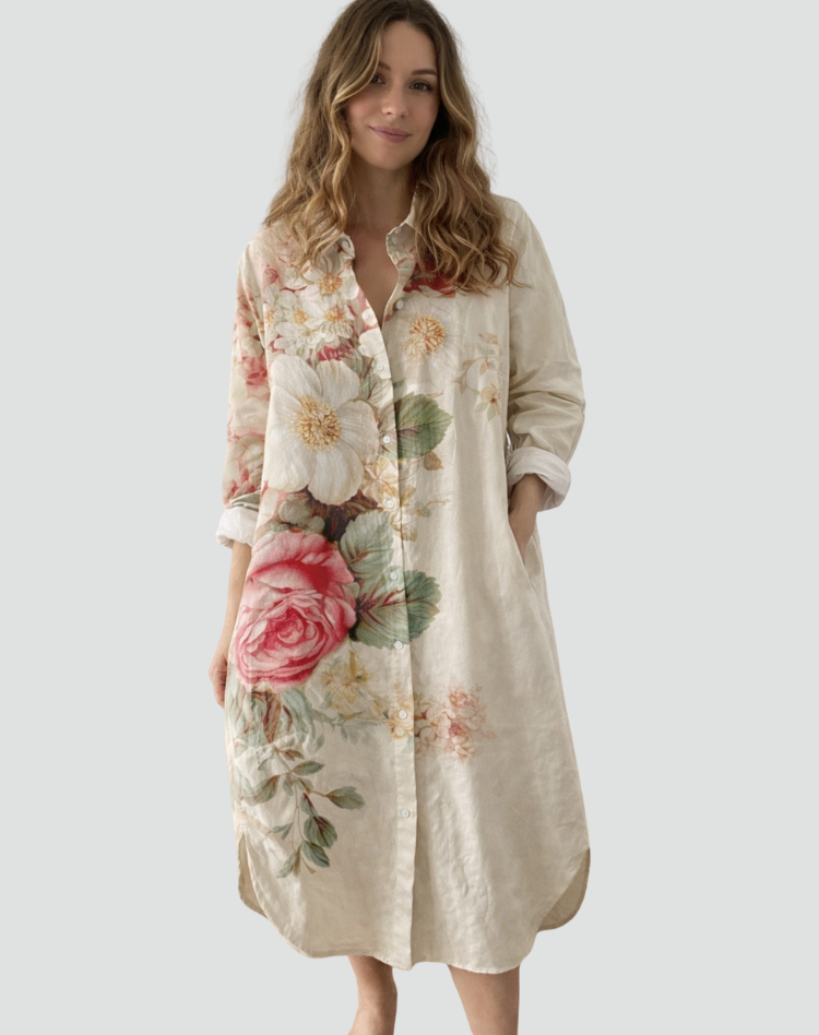 Damska Oversize Sukienka Koszulowa | Midi