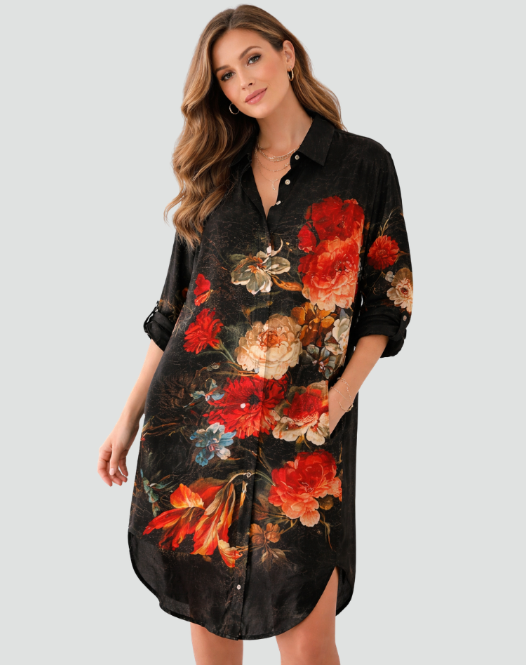 Damska Oversize Sukienka Koszulowa | Midi