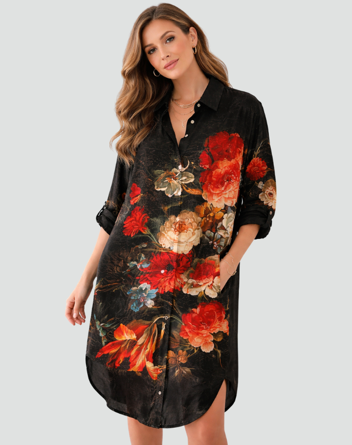 Damska Oversize Sukienka Koszulowa | Midi