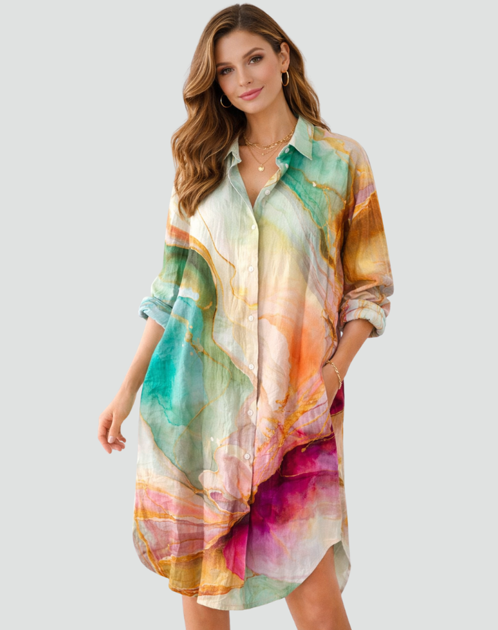 Damska Oversize Sukienka Koszulowa | Midi