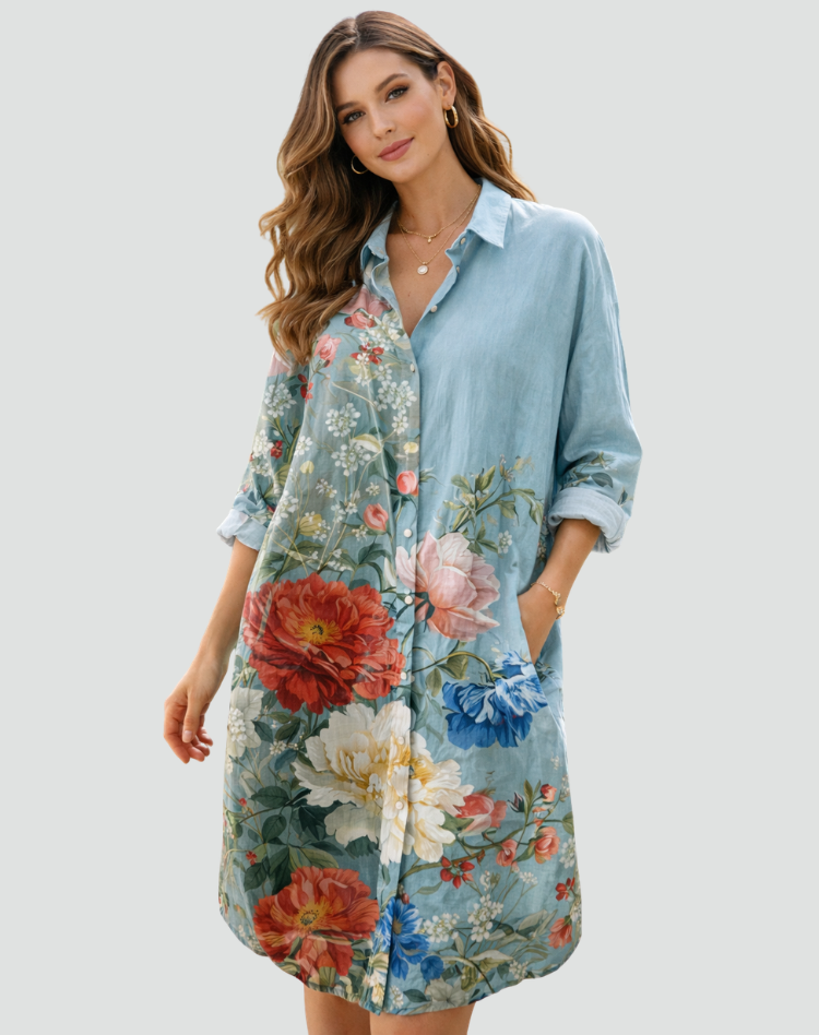 Damska Oversize Sukienka Koszulowa | Midi