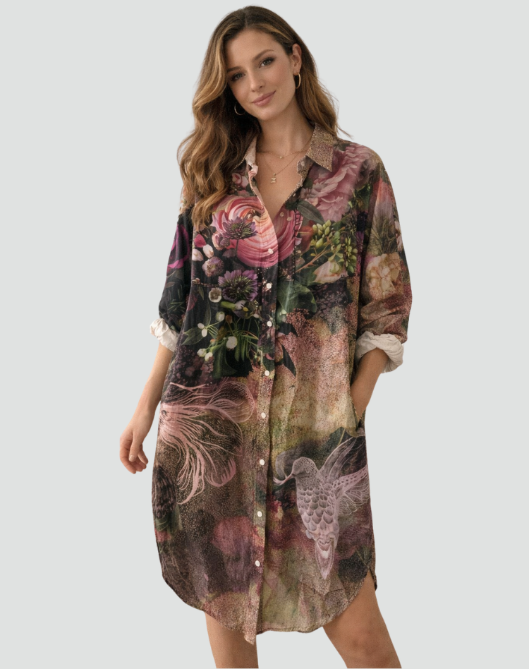 Damska Oversize Sukienka Koszulowa | Midi
