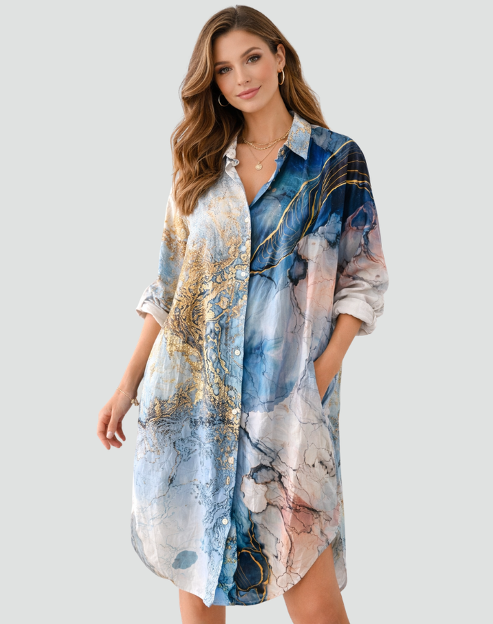 Damska Oversize Sukienka Koszulowa | Midi