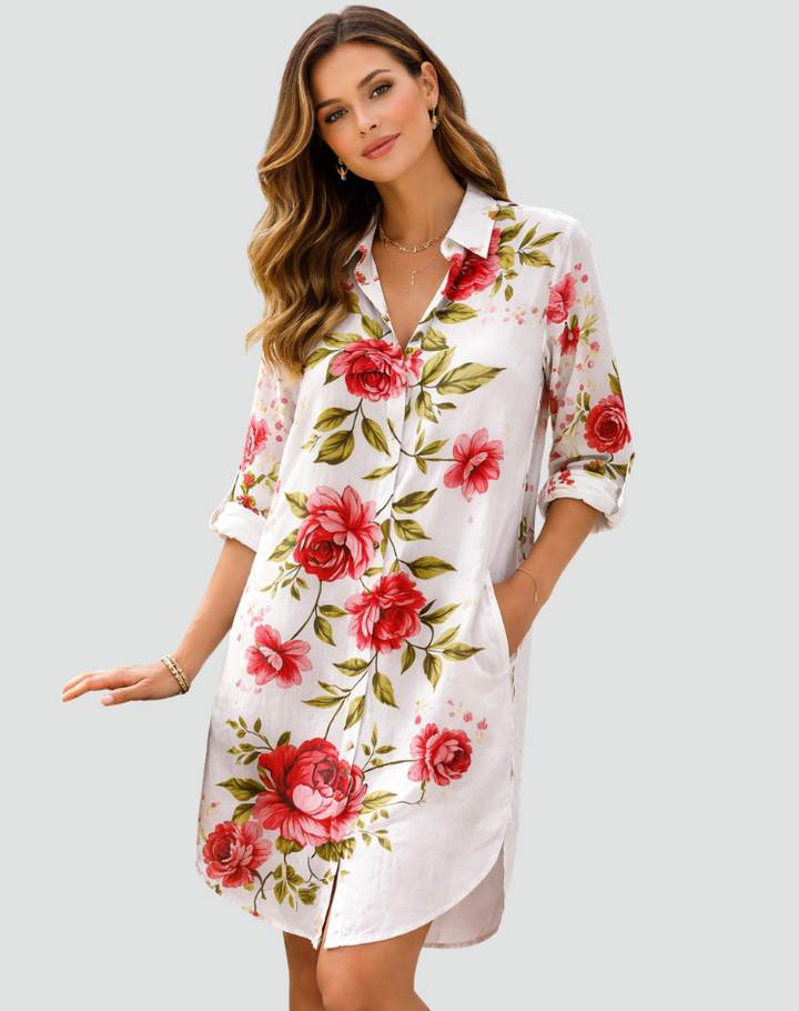 Damska Oversize Sukienka Koszulowa | Midi