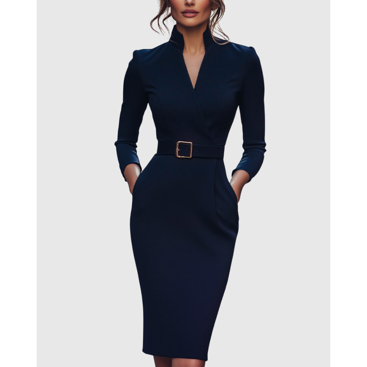 Elegancka Damska Sukienka Marynarkowa Formalna z Długim Rękawem | Midi