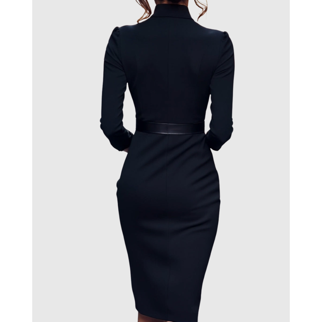 Elegancka Damska Sukienka Marynarkowa Formalna z Długim Rękawem | Midi