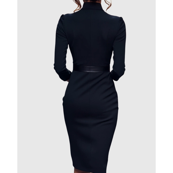 Elegancka Damska Sukienka Marynarkowa Formalna z Długim Rękawem | Midi