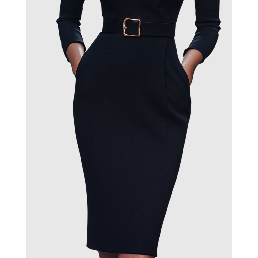 Elegancka Damska Sukienka Marynarkowa Formalna z Długim Rękawem | Midi