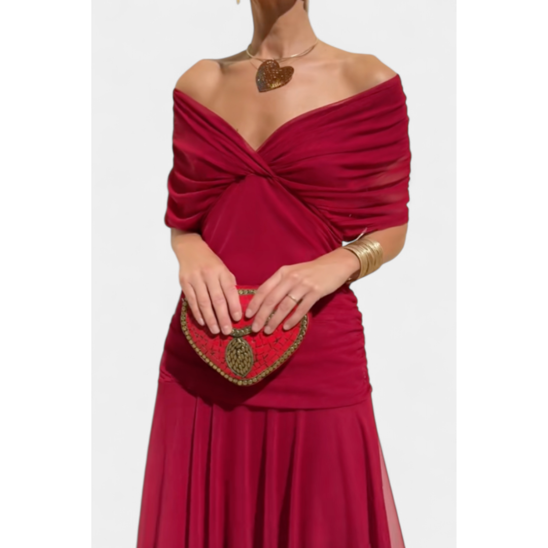 Elegancka Damska Sukienka dla Gościa Weselnego z Odkrytymi Ramionami | Maxi