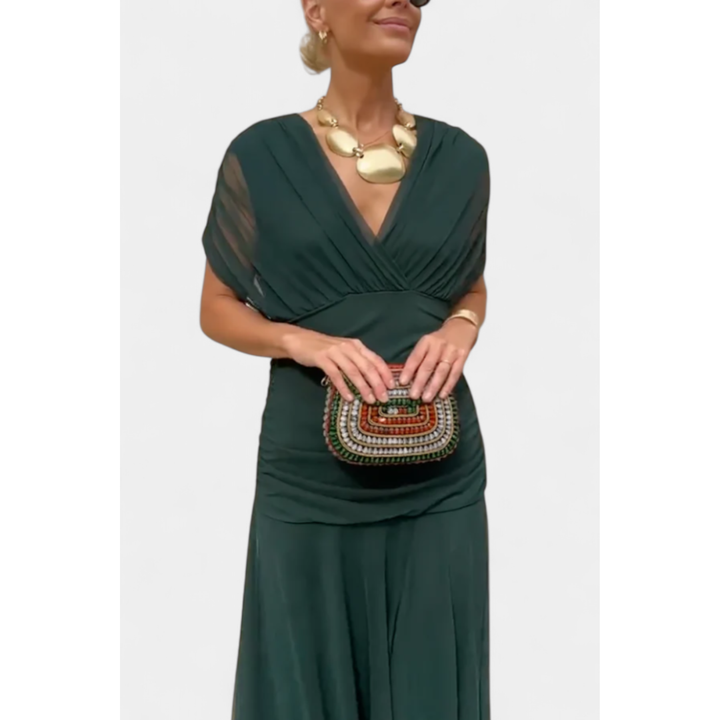 Elegancka Damska Sukienka dla Gościa Weselnego z Odkrytymi Ramionami | Maxi