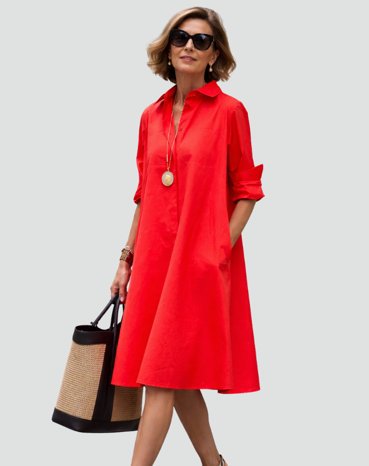 Damska Elegancka Sukienka Koszulowa | Midi