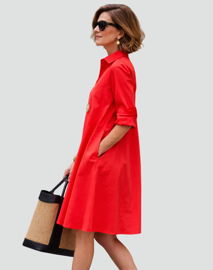Damska Elegancka Sukienka Koszulowa | Midi