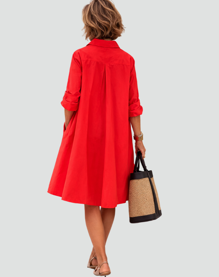 Damska Elegancka Sukienka Koszulowa | Midi