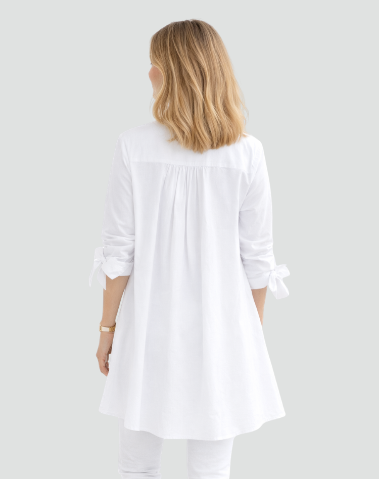 Damska Elegancka, Długa Koszula Oversize | Wiązane Rękawy