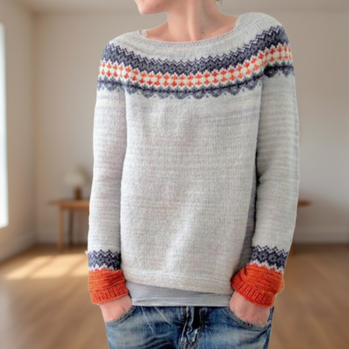 Damski Sweter Norweski | Okrągły Dekolt