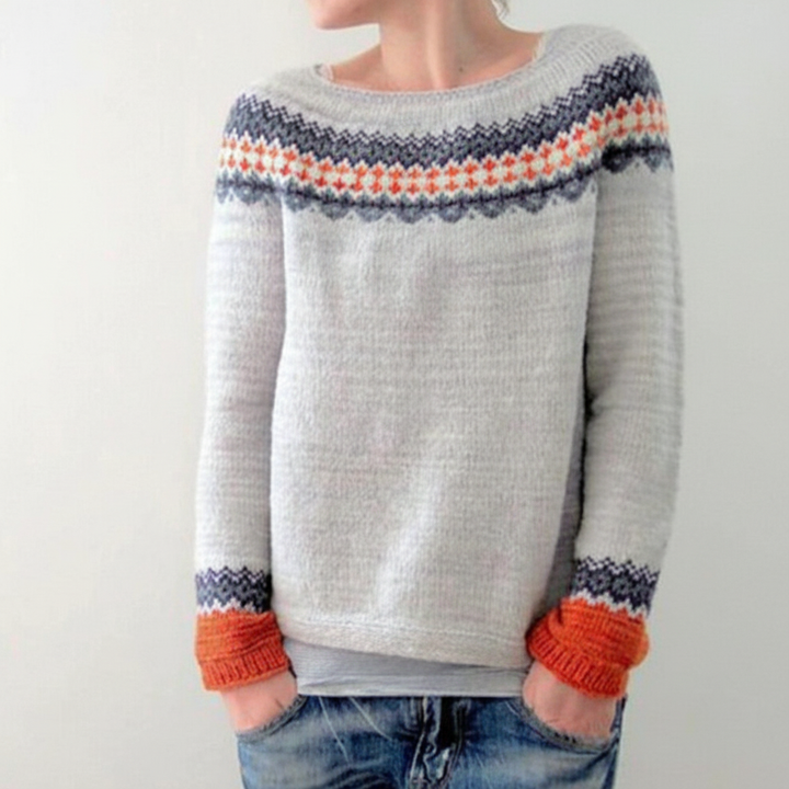 Damski Sweter Norweski | Okrągły Dekolt