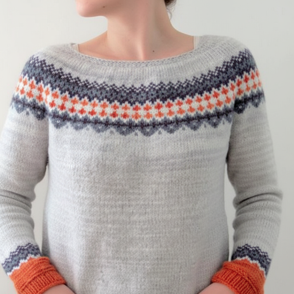 Damski Sweter Norweski | Okrągły Dekolt
