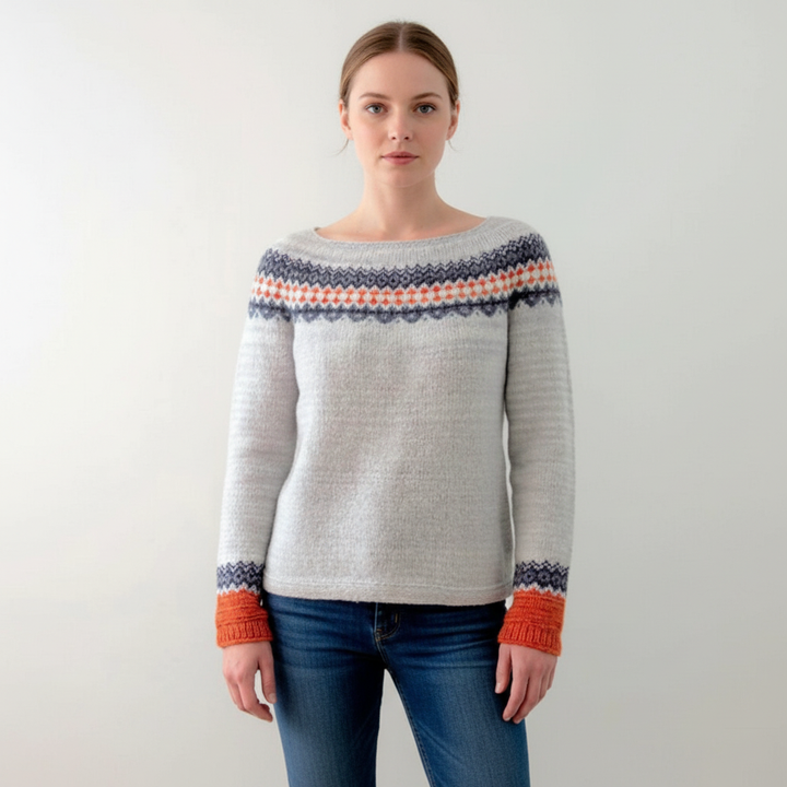 Damski Sweter Norweski | Okrągły Dekolt