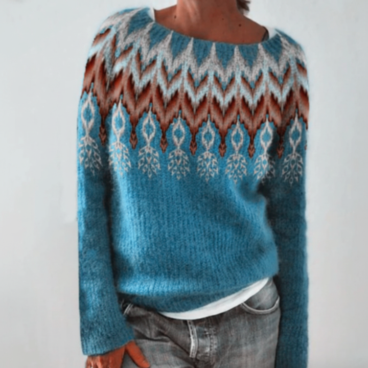 Damski Sweter Norweski | Okrągły Dekolt