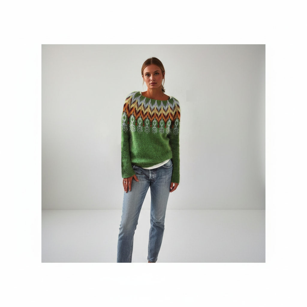 Damski Sweter Norweski | Okrągły Dekolt