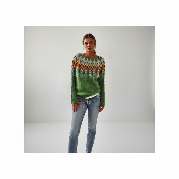 Damski Sweter Norweski | Okrągły Dekolt