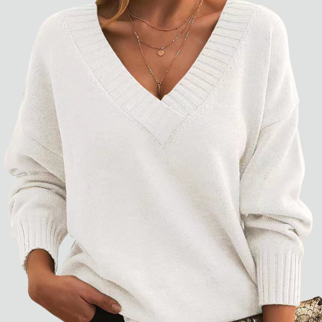 Damski Sweter V-neck Zimowa z Dzianiny | Prążkowany