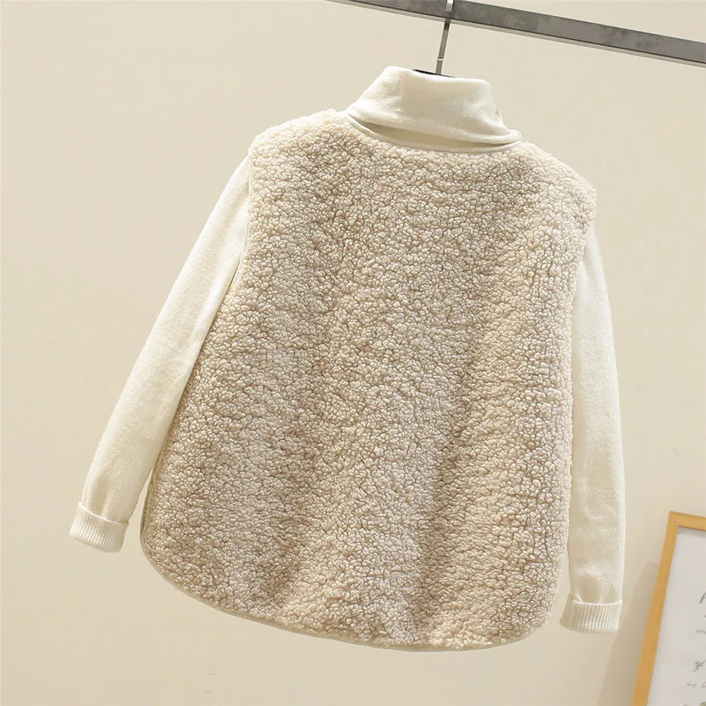 Damska Kamizelka Oversize V-Neck Zimowa | Guziki