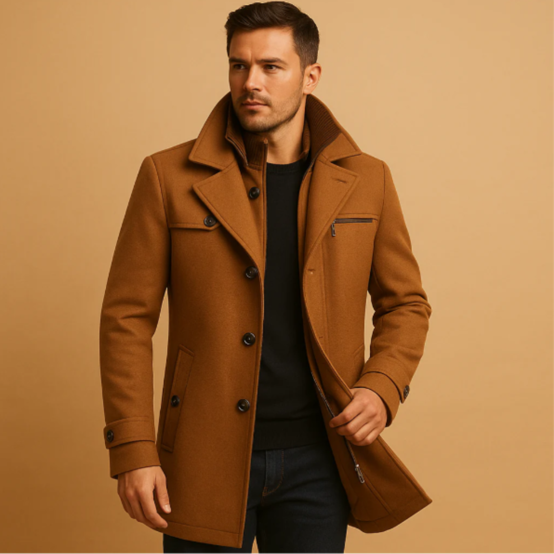 Męski Płaszcz Trencz Elegancki z Zamkiem | Zimowy