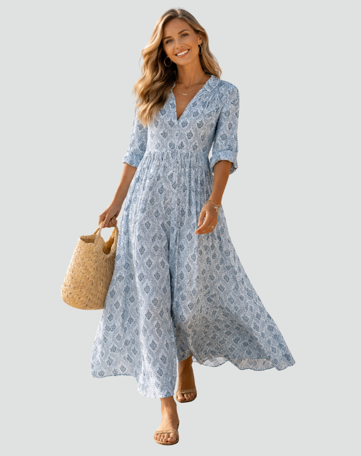 Damska Sukienka Vintage z Nadrukiem | Maxi