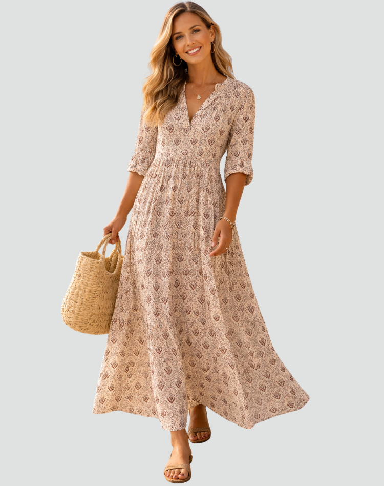 Damska Sukienka Vintage z Nadrukiem | Maxi