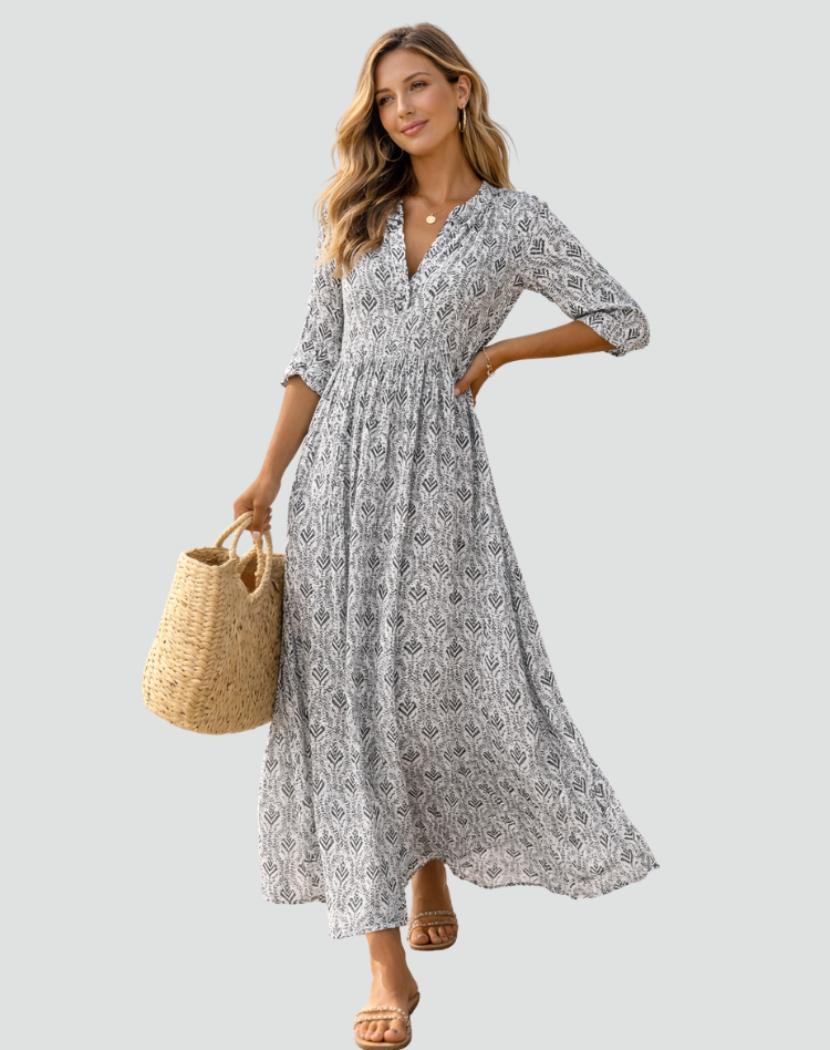 Damska Sukienka Vintage z Nadrukiem | Maxi