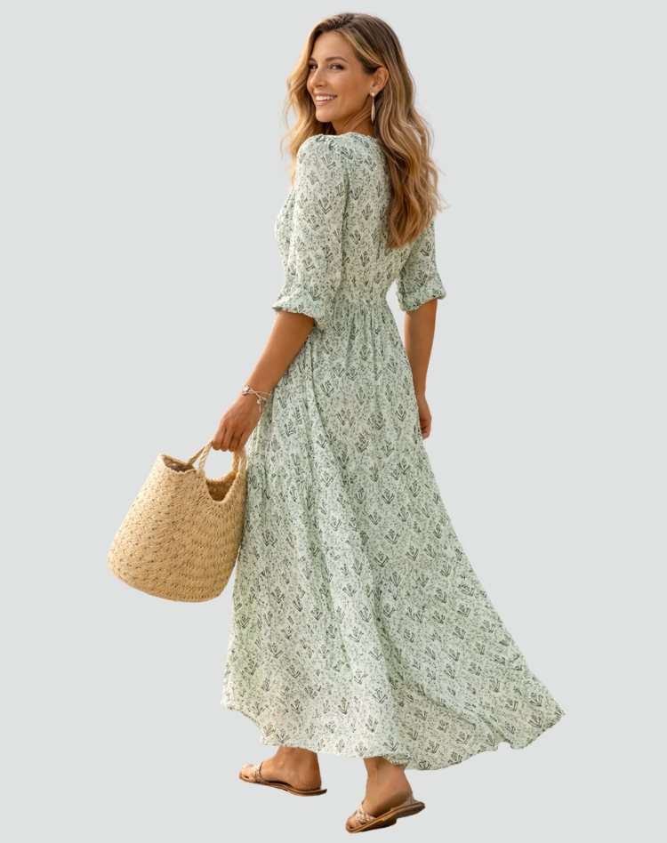 Damska Sukienka Vintage z Nadrukiem | Maxi