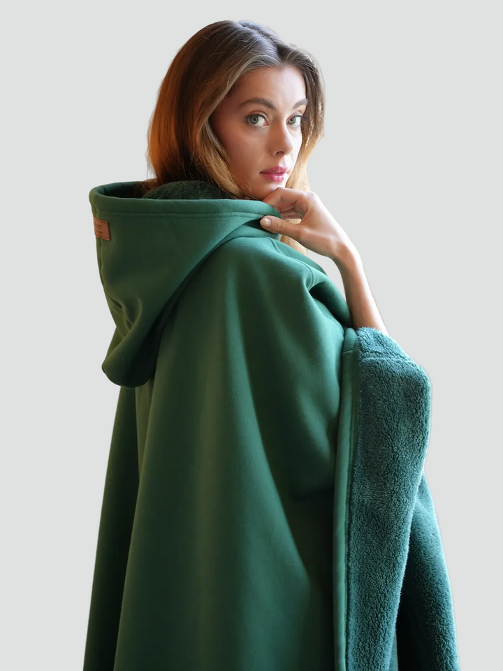 Damskie Poncho Koc Zimowa | z Kapturem