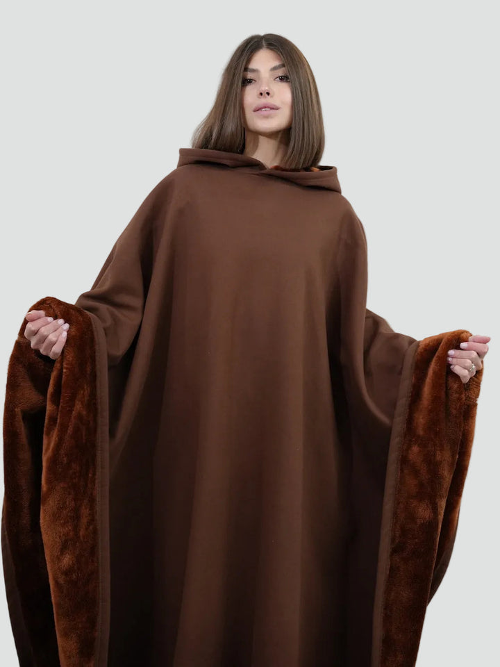 Damskie Poncho Koc Zimowa | z Kapturem