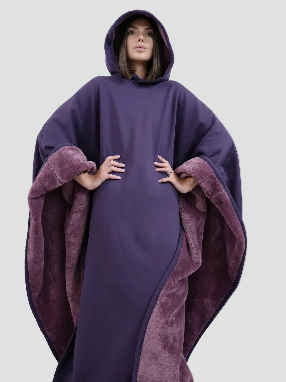 Damskie Poncho Koc Zimowa | z Kapturem