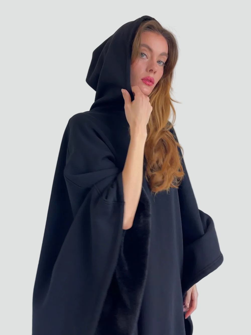 Damskie Poncho Koc Zimowa | z Kapturem