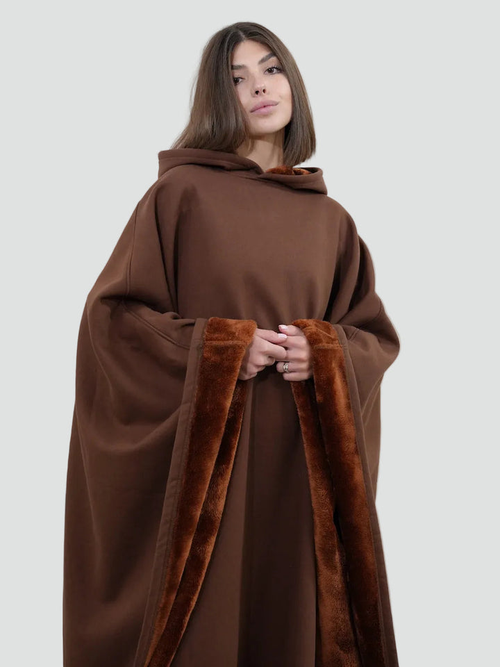 Damskie Poncho Koc Zimowa | z Kapturem