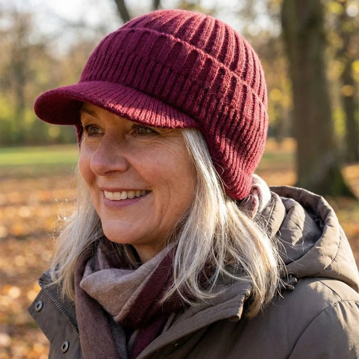 Unisex Czapka Zimowa Beanie z Daszkiem i Podszewką | Prążkowana