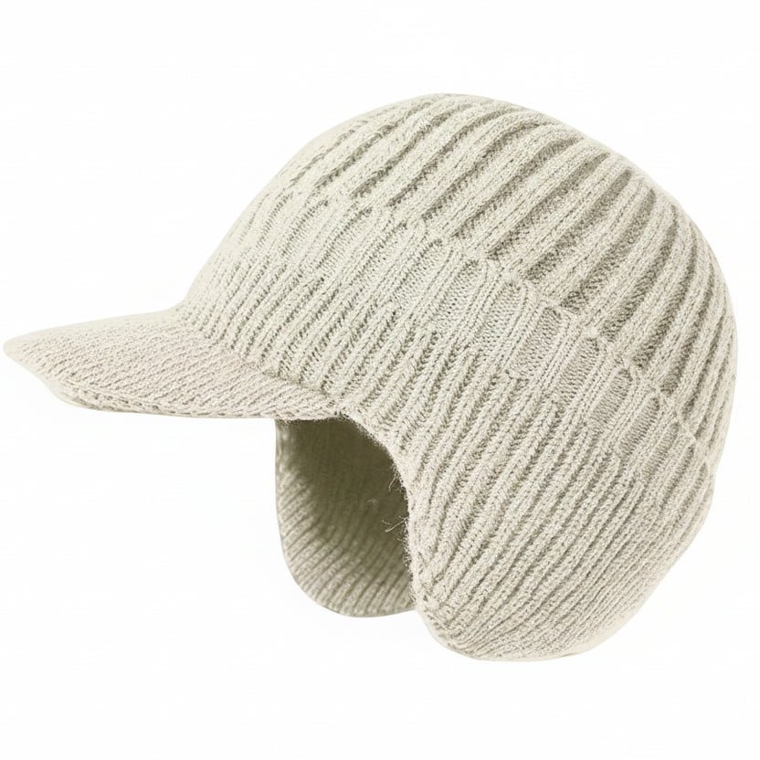 Unisex Czapka Zimowa Beanie z Daszkiem i Podszewką | Prążkowana