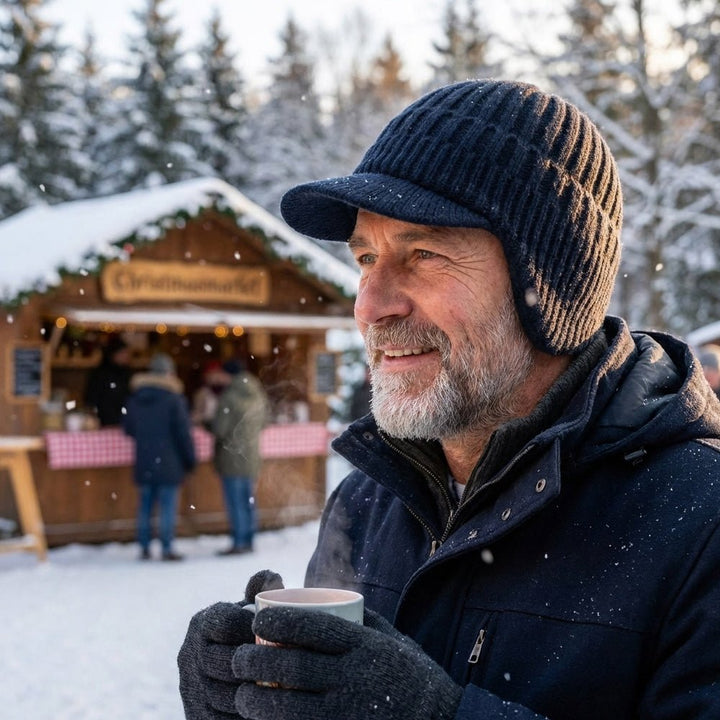 Unisex Czapka Zimowa Beanie z Daszkiem i Podszewką | Prążkowana