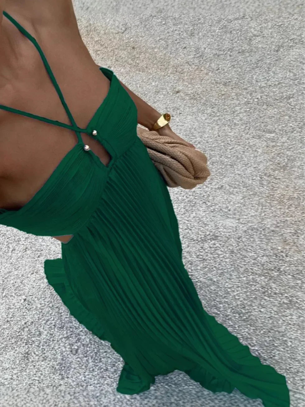 Damska Elegancka Plisowana Letnia Sukienka | Maxi