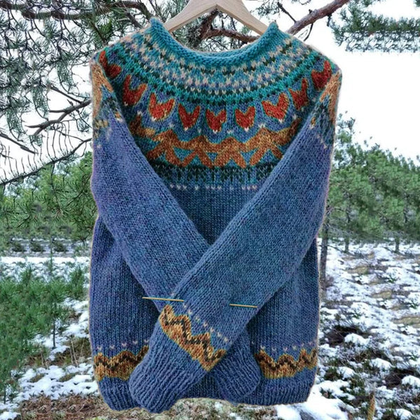 Damski Sweter Norweski Ciepły z Dzianiny | Zimowy
