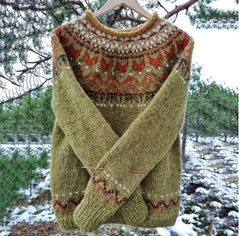 Damski Sweter Norweski Ciepły z Dzianiny | Zimowy