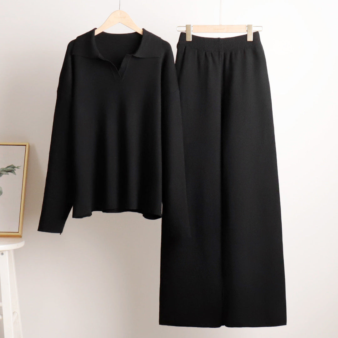 Damski Dres Polo Oversize z Dzianiny | Szerokie Nogawki