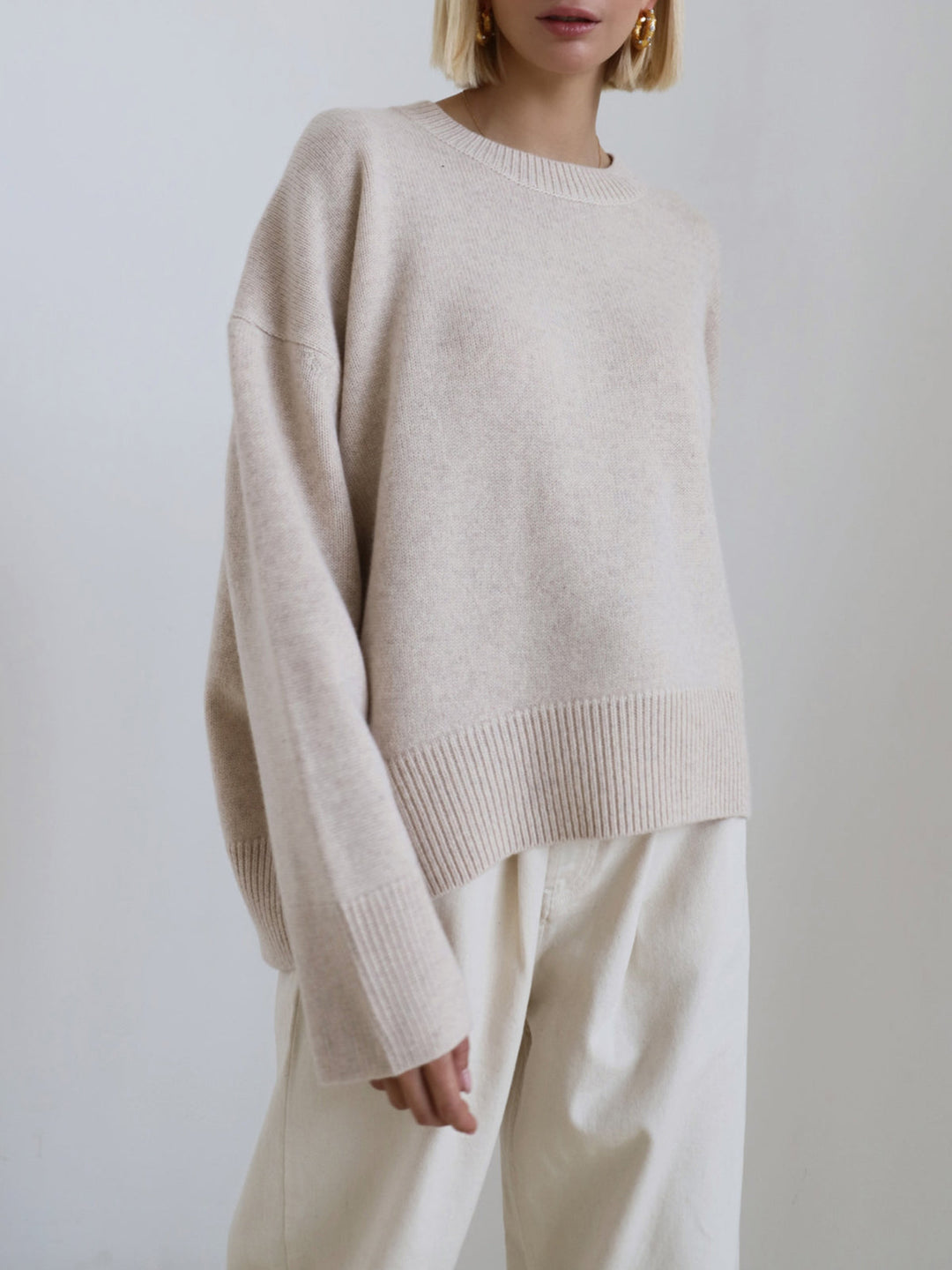 Damski Sweter z Dzianiny Prążkowany Oversize | Zimowy