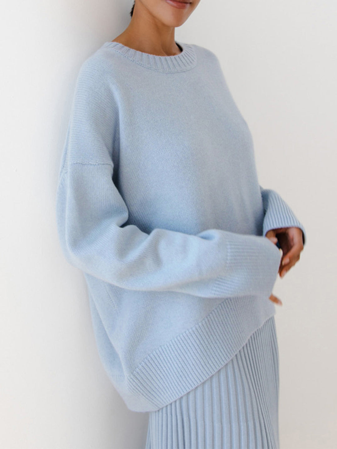 Damski Sweter z Dzianiny Prążkowany Oversize | Zimowy