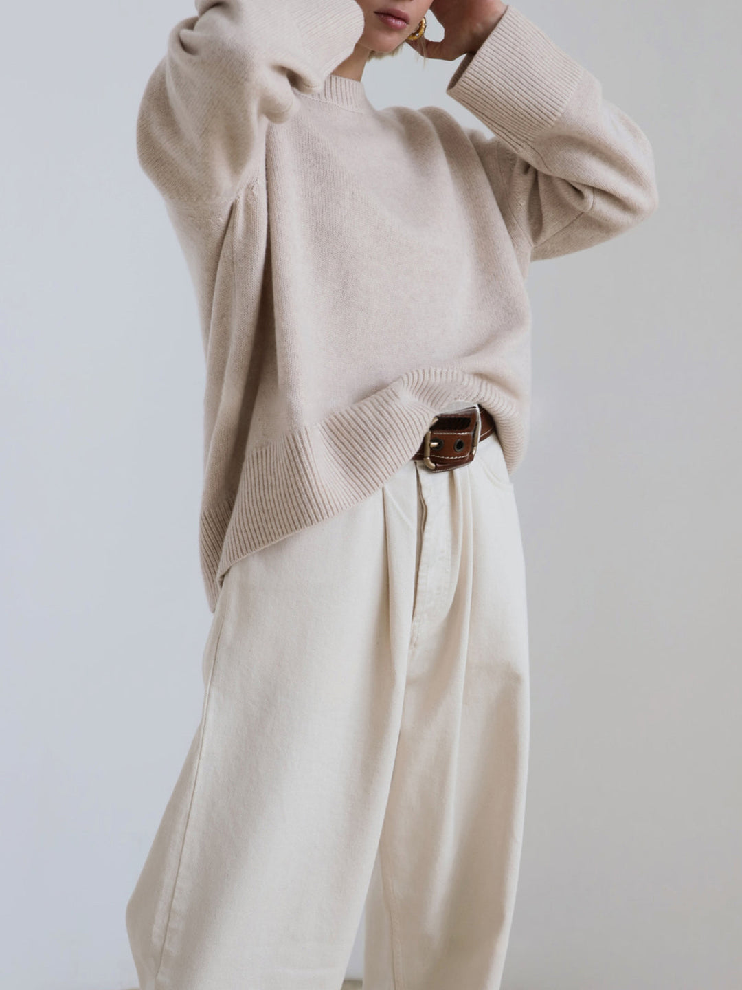 Damski Sweter z Dzianiny Prążkowany Oversize | Zimowy